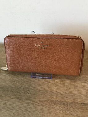 Kate Spade Leila Medium Compact Zipper Wallet Gingerbread Brown Pebble Leather